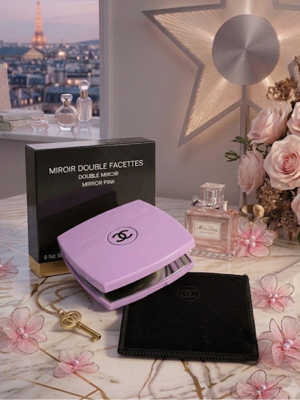 CHANEL Mirror Duo Lavender Compact Mirror Duo with Velvet Dustbag